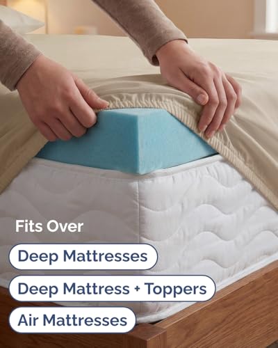 Image of Extra Deep Twin XL Sheet Set - 4 Piece Breathable & Cooling Sheets - Cream | Hotel Luxury Bed Sheets Set, Easy & Secure Fit, Ultra-Soft, Wrinkle & Fade Free, Comfy Sheets Set with Extra Deep Pockets