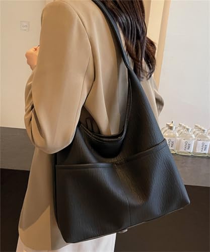 Fashion PU Leather Tote Bag Front Pockets Unisex Shoulder Handbag Soft Faux Leather Casual Daily Purse Work Travel3