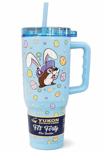 Buc-ee's 40oz Tumbler, Easter 2026 with Bunny Design, Blue, Insulated Travel Mug with Handle and Straw