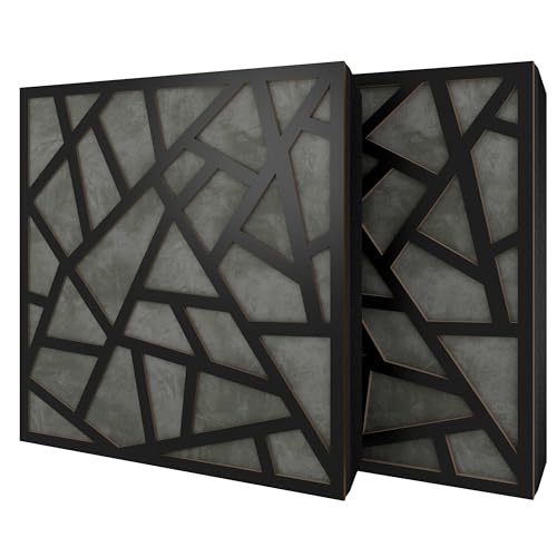Pack de 2 paneles acústicos absorbentes/difusores con terciopelo y kit de montaje | 50x50x5cm | Reflexión - Insonorización | Tratamiento acústico para el hogar | [SKYROSS - Negro | Gris]