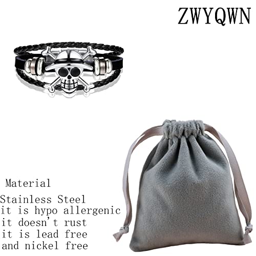 Zwyqwn Anime One Piece Bracelet Luffy Skeleton Straw Jewelry Cosplay Fans Gift Birthday Gifts For Boyfriend Friends Son (Black) #TOP1