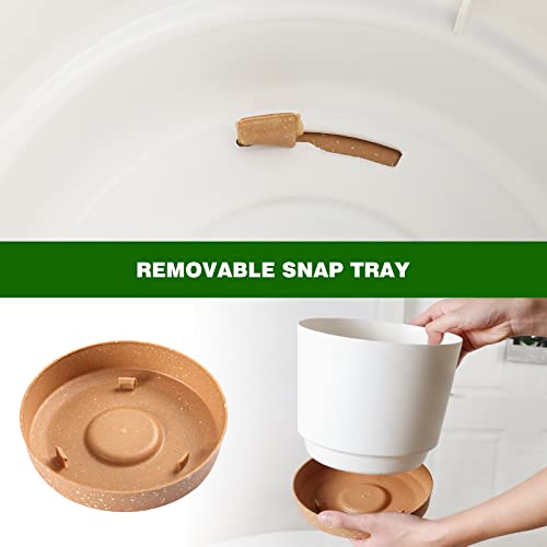 Whonline 8 Inch White Plant Pots, 3 Pack Large Plastic Flower Pots With Drainage Holes And Saucers, Modern Decorative Planters For Indoor Plants Flowers Succulents Outdoor #TOP2