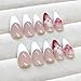 Flower Press on Nails White French Tip Fake Nails Medium Almond False Nails with Pearl Design 5D Floral Glue on Nails Glossy Artificial Acrylic Full Cover Spring Stick on Nail for Women Manicure