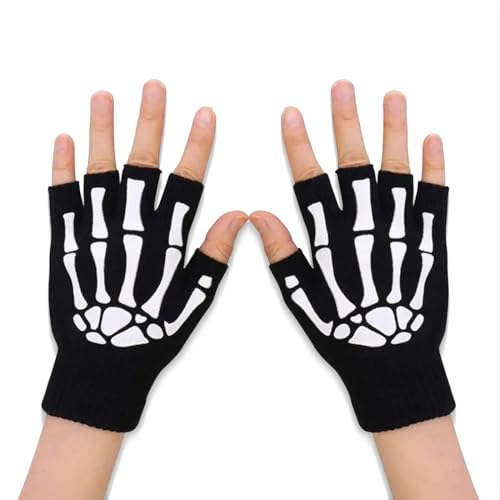 EAVUYIS Skeleton Gloves Guantes de Esqueleto de Halloween Fingerless Gloves Guantes Esqueleto Manos de Esqueleto de Halloween Hombres y Mujeres Halloween Accesorios de Disfraces