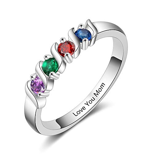 Personalized Mothers Rings with 4 Simulated Birthstones Engraved Family Name Rings for for Women Grandmother Anniversary Jewelry (6)