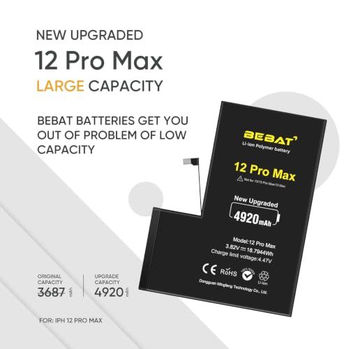 Image of Replacement for iPhone 12 Pro Max Battery, 4920mAh High Capacity Li-ion Polymer Replacement Battery for Model A2410 A2411 A2412 A2342 with Professional Repair Tool Kits