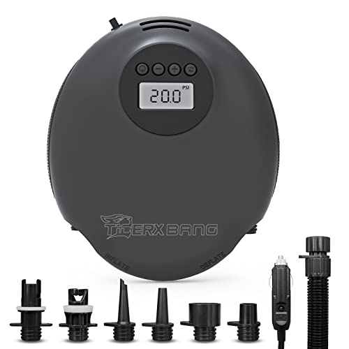 Sup Pumpe Elektrisch 20PSI Hochdruck-Paddel-Board-Pumpe mit tragbarem LCD-Digital-Bildschirm, Elektrische Luftpumpe für aufblasbare -12V DC Autoanschluss, Auto-Off-Funktion