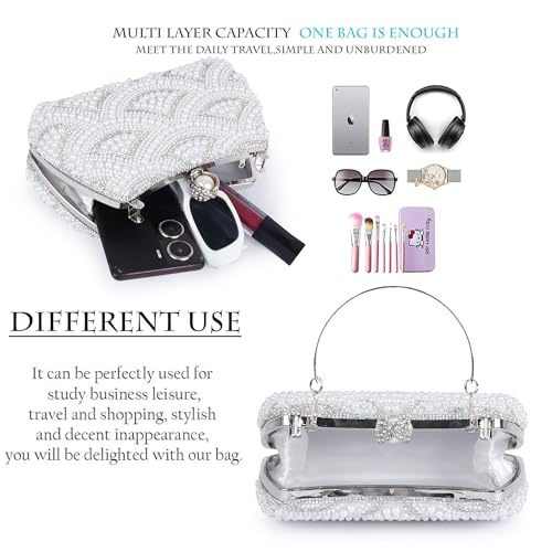 Image of Lady Quinton Pearl and Rhinestone Evening Clutch Bag, Bridal Party Handbag with Chain Strap