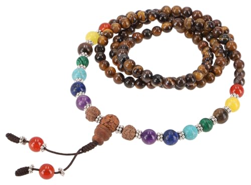 Chakra Mala Bouddha en pierre de lave naturelle, collier prière tibétain pour méditation zen