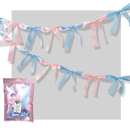 Eanjia Gender Reveal Bow Knot Garland |6ft Gender Reveal Party Decor with 3ft Extend Ribbon Pre-Assembled Satin Ribbon Banners with Baby Pink/Blue Bows Baby Shower No DIY Needed (Pink & Blue, 6ft) by Eanjia - Image 5