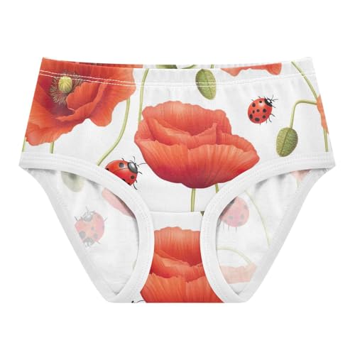 Retro Poppy Flower Red Toddler Girl Undies, Cotton Underwear Girls, 2T–8 Years