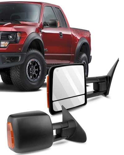 ECCPP Passenger Left Driver Right Tow Mirrors Pair Set Side LED Signal Power Heated Manual Telescoping Black Towing Mirrors Replaceme fit 2007-2016 for Toyota for Tundra (Pair Set) (A Pair)