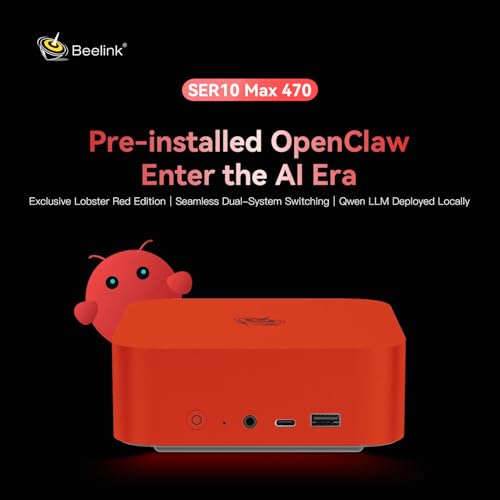 Image of Beelink SER10 MAX OpenClaw Mini PC, Ryzen AI 9 HX470 (12C /24T, up to 5.2 GHz), 64G DDR5 + 2TB SSD Mini Computer, WIFI-6 /BT5.2 /10G LAN, HDMI+DP+USB4 Triple-Display, Dual-System Mini Gaming PC