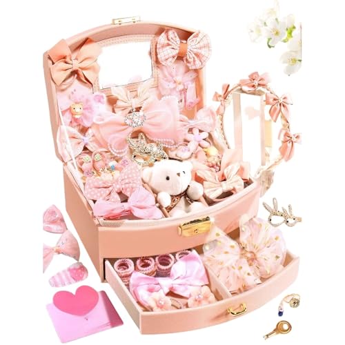 SOLLENTヘアアクセサリー セット ジュエリーボックス 子供用 宝石箱 ヘアクリップ ヘアピン アクセサリー収納ケース 髪飾り ピアス収納 指輪ケース 収納ボックス 大容量 プリンセス かわいい おしゃれ 七五三 お誕生日 プレゼント 入園 卒業 お祝