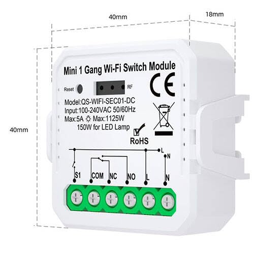 Sone Smart One Smart Switch WiFi Unterputz – Tuya & Smart Life – Potentialfreies WiFi Relais 230V – WLAN Schalter Alexa & Google Kompatibel Speicherfunktion – Kompakt 39x39mm –Smart Home Lichtschalter