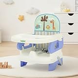 Baybee Foldable Baby Booster Seat for Feeding | Portable Feeding Chair for Baby with 2 Level Height Adjustable, Food Tray, Safety Belt | Infant Sitting Chairs for Kids 6 Months to 3 Years (Blue)