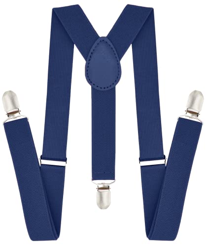 trilece Navy Blue Suspenders for Boys Kids Girls and Toddlers Baby - Adjustable Elastic 1 inch Wide Y Shape Suspender Strong Clips (6 Years to 5 Feet Tall, Navy Blue)