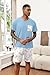 Ekouaer Schlafanzug Herren Kurz Lustig Karierte Pyjama Kurzer Sommer Shorty Zweiteilige Casual V-Ausschnitt Nachtwäsche Set Geschenk für Männer, Hellblau, L