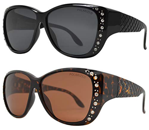 Accesorios, Camera PZ - anteojos de sol polarizadas para mujer para cubrir sobre anteojos graduadas con protección UV, Paquete de 2 – Negro y Tortuga, L