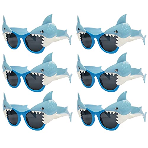 JAKADYUKS Shark Glasses Party Favors, 6pcs Hawaiian Shark Photo Booth Props Tropical Summer Beach Ocean Pool Party Supplies Shark Birthday Party Decorations Return Gifts Eyeglasses
