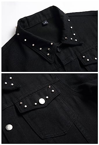 Image of LZLER Men's Denim Jackets Distressed Destroyed Classic Vintage Slim Fit Ripped Fashion Trendy Trucker Jean Jackets