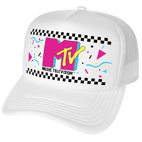 Popfunk Official MTV - Logo 80'S Checker Party Foam Snapback Trucker Hat - Unisex for Men and Women
