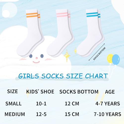 Comfoex 10 Pairs Girls Crew Cotton Socks Athletic Calf Striped Soft Casual Socks For Kids 4-6 6-8 8-10 Years Old2