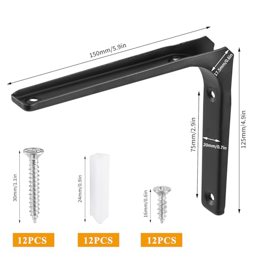 HonQiShiMY 6 x Équerres Étagère Murale Métal - Équerres de Fixation Solides pour Étagère Angle Murale, Équerres Étagère Murale Faciles à Installer, Équerres de Fixation Durables, Design Moderne – vue 2