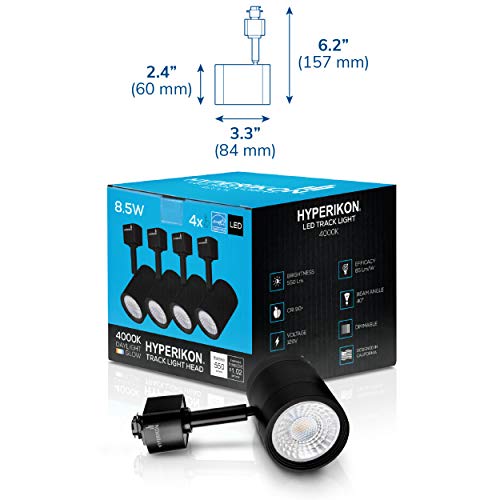 Hyperikon LED Black Track Lighing Head, Dimmable, 8.5W, H Type Track Light, Daylight, Energy Star, 4 Pack