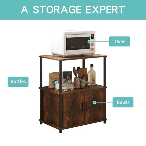 Image of Amazon Brand - Umi 2-Tier Microwave Stand with Storage Cabinet Kitchen Storage Rack Baker's Rack Bookshelf Printer Stand Multipurpose Standing Shelf Unit with Doors for Kitchen Living Room 60x39x78cm
