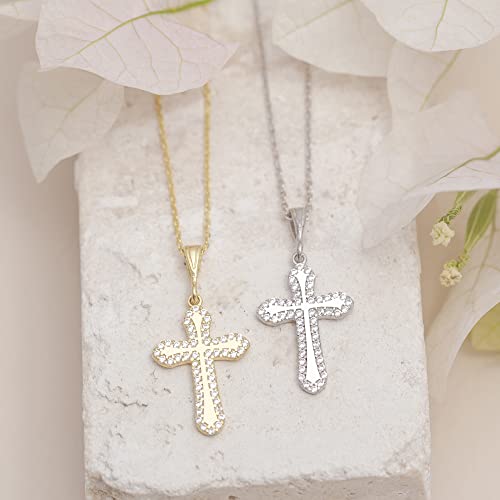 Sterling Silver Dainty Cross Pendant For Women Engraved Cross Necklace Cubic Zircoina Stone Cross Charm Cross Jewelry For Girls Christian Christmas Gift #TOP1