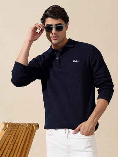 Image of Kvetoo Men's Wool Polo Collar Neck Winter Sweater Full Sleeve Solid Pullover for Casual Office Wear