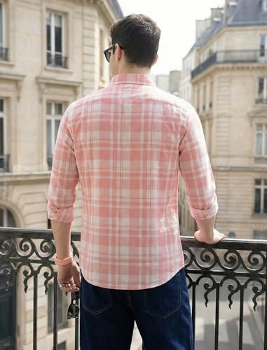 Image of IndoPrimo Men's Checked Slim Fit Casual Shirt Premium Cotton Full Sleeve Plaid Shirt with Chest Pocket Stylish Summer & Office Wear