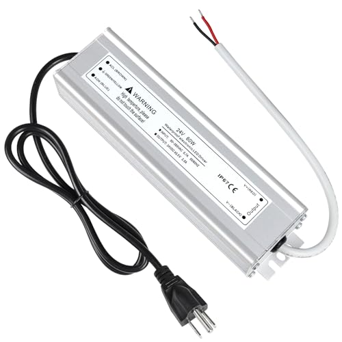 Image of LightingWill LED Driver 60 Watts Waterproof IP67 Power Supply Transformer, 90-265V AC to 24V DC Low Voltage Output, Adapter with 3-Prong Plug 3.3 Feet Cable for Outdoor Use, Computer Project