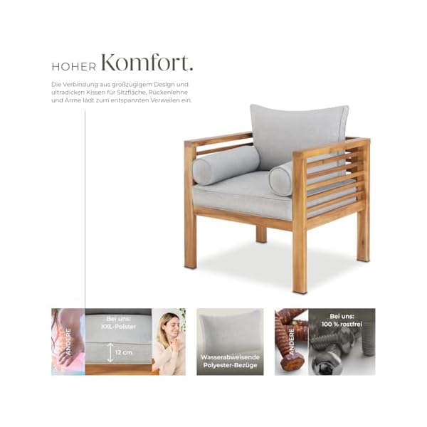 Lounge Gartenstühle Akazienholz 2er-Set mit Polstern