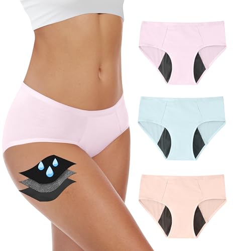 YESWEL Period Underwear For Women Leak-Proof Hipster Brief Heavy Flow 3 Pack (Large Multicolor04)