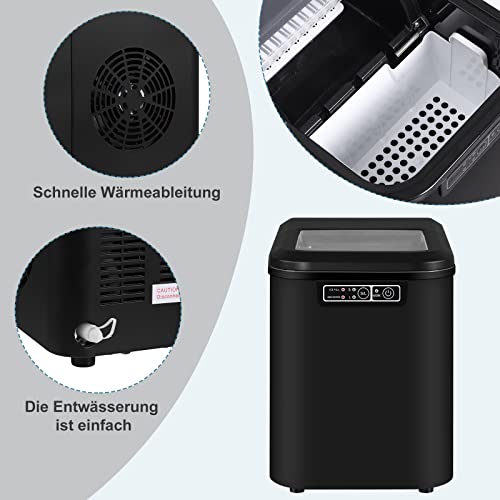WOLTU Eiswürfelmaschine Eiswürfelbereiter, 12kg/24hrs, 1 Liter Wassertank, Selbstreinigungsfunktion, Eismaschine Leise Ice Maker ABS, Schwarz+Weiß – Bild 8