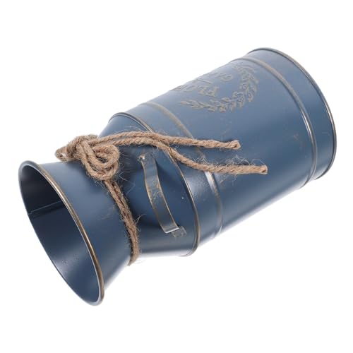 BAZEITFLOW Rustikale Verzinkte Blumenvase mit Griff Stabiler Pflanzkübel für Trocken Frischblumen Vintage Landhausstil Blumentopf für Garten Wohnzimmer Bürodekoration Blaue Metallkanne