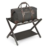GarveeHome Kofferständer Klappbar mit Stoffablage, Bambus Gepäckablage faltbar, 67x47x51cm Gepäckständer für Gästezimmer Hotel, Schwerlast Gepäckträger Canvas Ablagefach