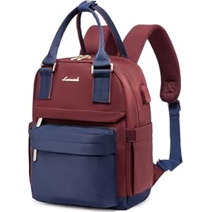 LOVEVOOK Rucksack Damen Klein, Wasserdicht Cityrucksack Handtasche 2 in 1, Mini Tasche Daypack Backpack Women Elegant für Freizeit Schule Reisen Arbeit, Marineblau Dunkelrot-N