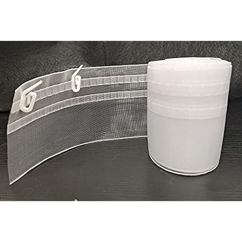 YLM1991 Deep Wave-Effect Pleat Curtain Heading Tape 4inch Wide 6 Metres for All tracks,Include 50pcs White Plastic Curtain Hooks Cover