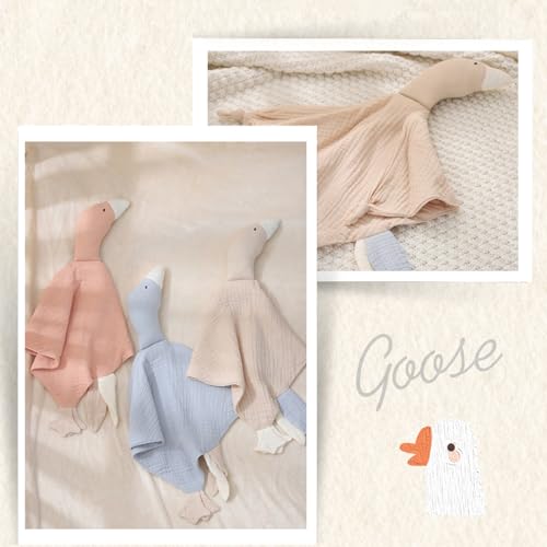 Image of insular Baby Lovey Blanket for Boys and Girls, Organic Muslin Cotton Security Blanket for Babies, Soft Breathable Lovie Soothing Towel for Newborn and Infant, Pink Goose