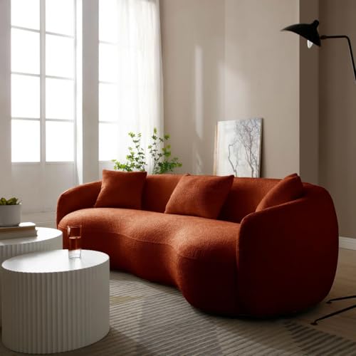 Image of LEGACY OF COMFORT Yazgur 85'' Mid-Century Modern Curved Living Room Sofa, 3-Seat Fabric Couch for Living Room, Office, Apartment (Orange)