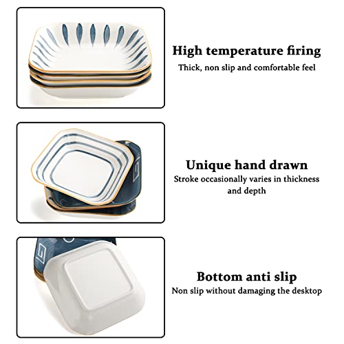 Evannt Porcelain Dessert Salad Plates Set Of 4 Square Ceramic Dinner Plates 7 Inch Janpanese Style Serving Plates Dishes For Appetizer Pasta Snacks Sushi (Square) #TOP2