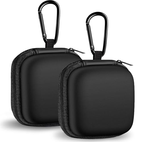 Image of Square + Round Earbud Case Portable EVA Carrying Case Storage Bag Cell Phone Accessories Organizer with Carabiner for Earphone, Earbud, Earpieces, SD Memory Card, Camera Chips, Black * 2
