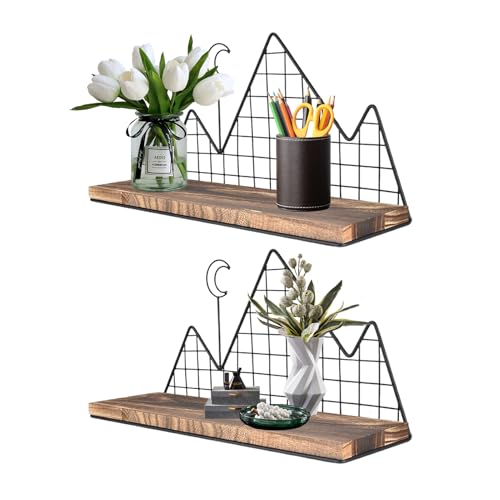 Estantes de Pared | Estante De Madera Sin Taladro Colgable Para Almacenamiento,Balda Flotante Con Diseño De Montaña En Alambre De Metal - Para Hogar Cocina Baño Dormitorio Estudio Comedor Oficina