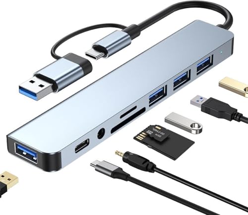 Image of 8-in-1 USB C Hub Multiport Adapter - Type-C Docking Station with 4K HDMI, VGA, Ethernet, 3 USB 3.0 Ports, SDCard Reader, PD Charging - Compatible with MacBook, Dell, HP,Type C Laptops