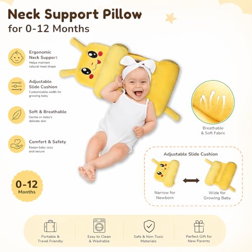Image of Baby Pillow Combo Set for Newborns & Infants | Toddler Pillow Head Support Cushions with Plush Side Rollers for 0-12 Months