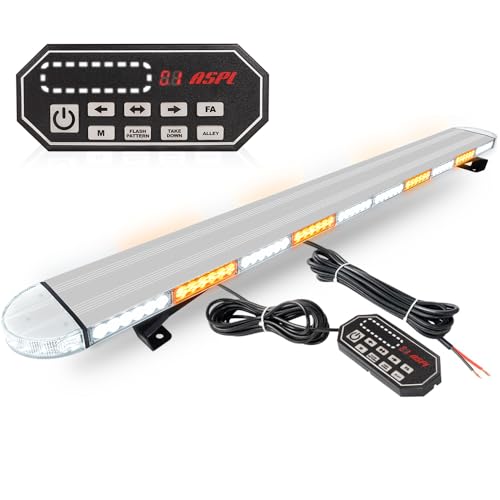 ASPL 49 inch Low Profile Rooftop Emergency Strobe Lights Bar Flashing Warning Security Traffic Advisor Hazard/Full Aluminum/Take Down & Alley Light for Trucks Tow Construction Vehicles (Amber/White)