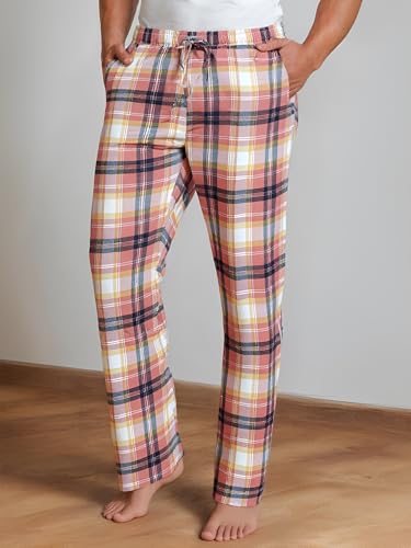 Men's Casual Cotton Flannel Plaid Drawstring Waist Pajamas Pants Sleepwear